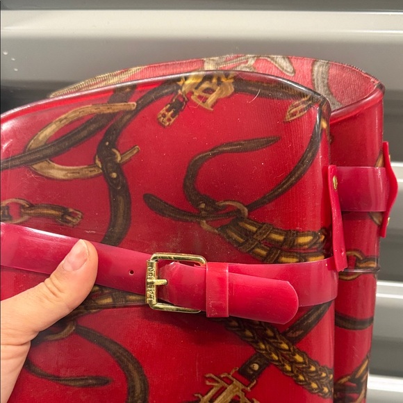 Ralph Lauren Red Chain Print Women's Boots - Picture 3 of 3